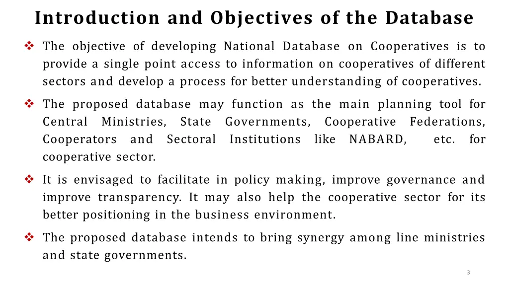 introduction and objectives of the database