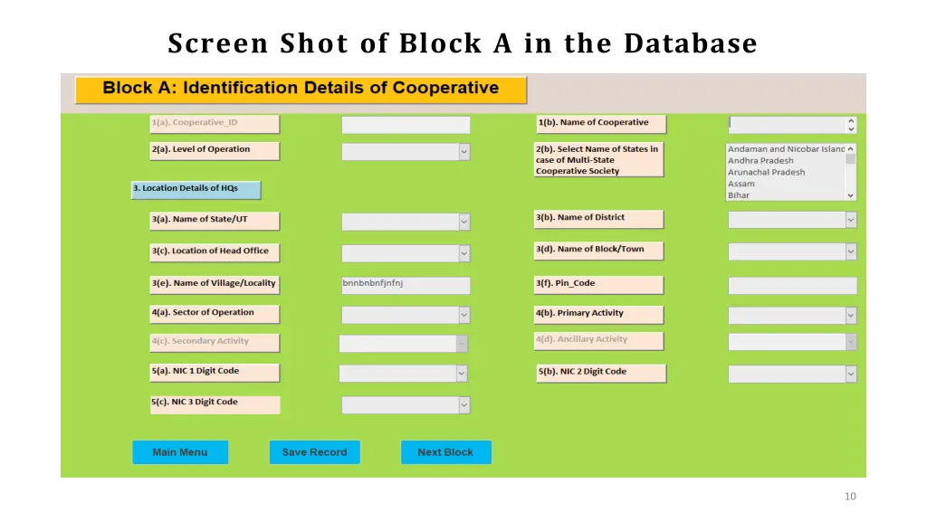 screen shot of block a in the database