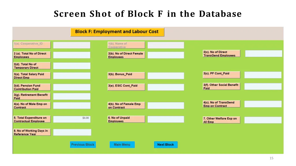 screen shot of block f in the database