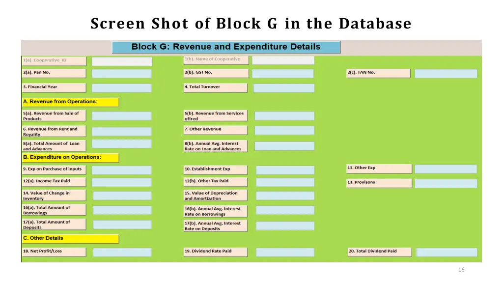 screen shot of block g in the database