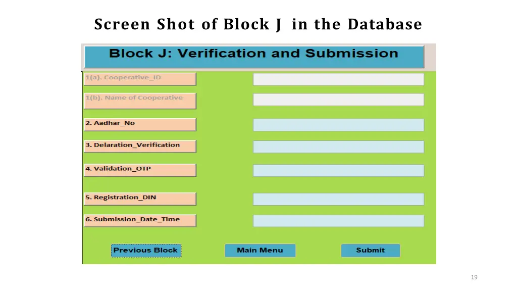 screen shot of block j in the database