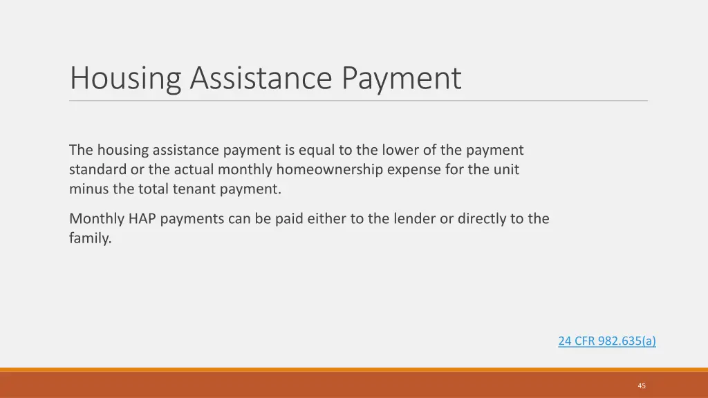 housing assistance payment