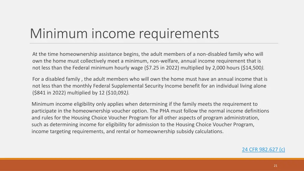 minimum income requirements