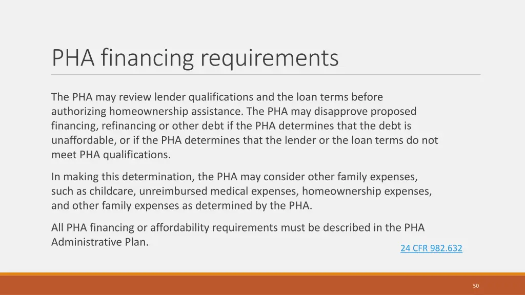 pha financing requirements