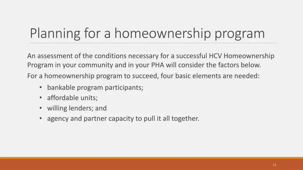 planning for a homeownership program