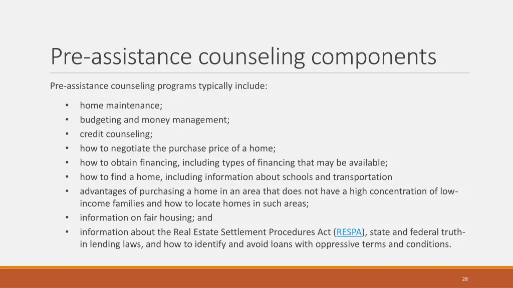 pre assistance counseling components