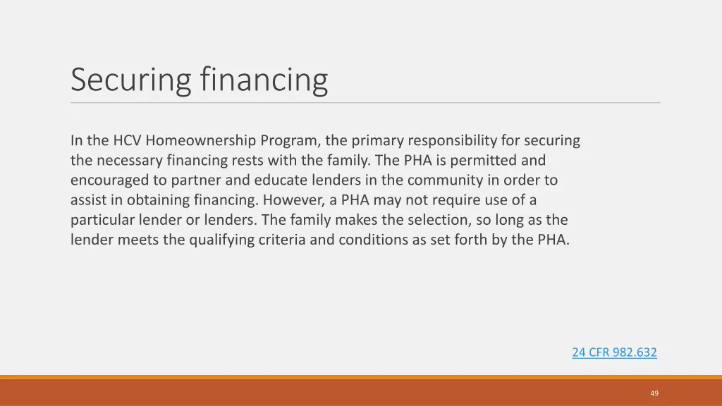 securing financing