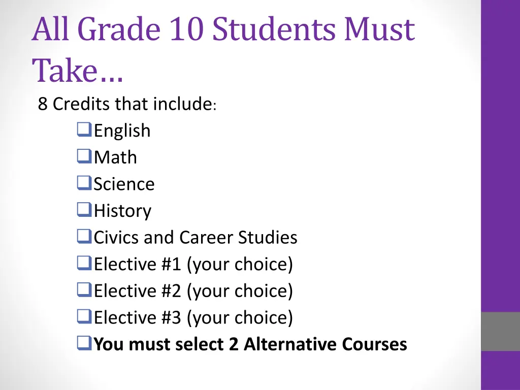 all grade 10 students must take 8 credits that