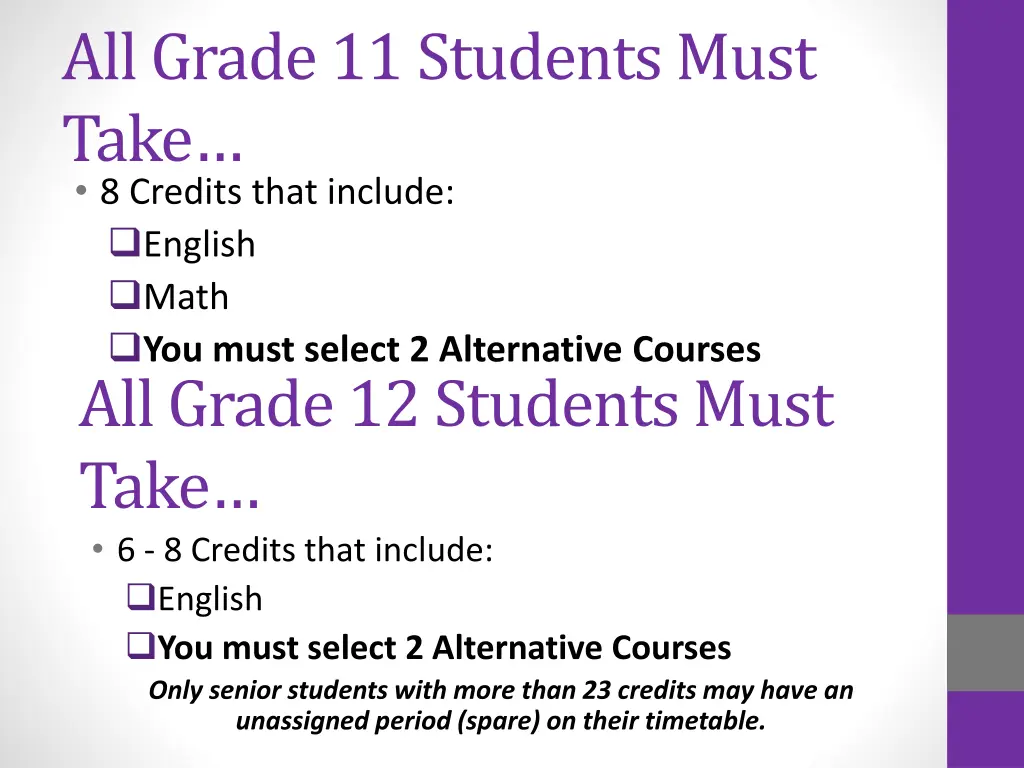 all grade 11 students must take 8 credits that