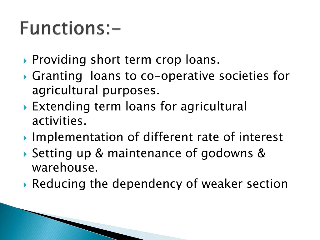 providing short term crop loans granting loans