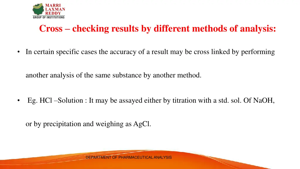 cross checking results by different methods