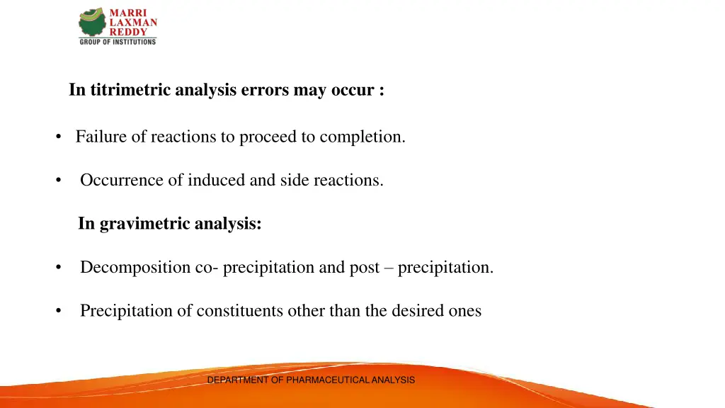 in titrimetric analysis errors may occur