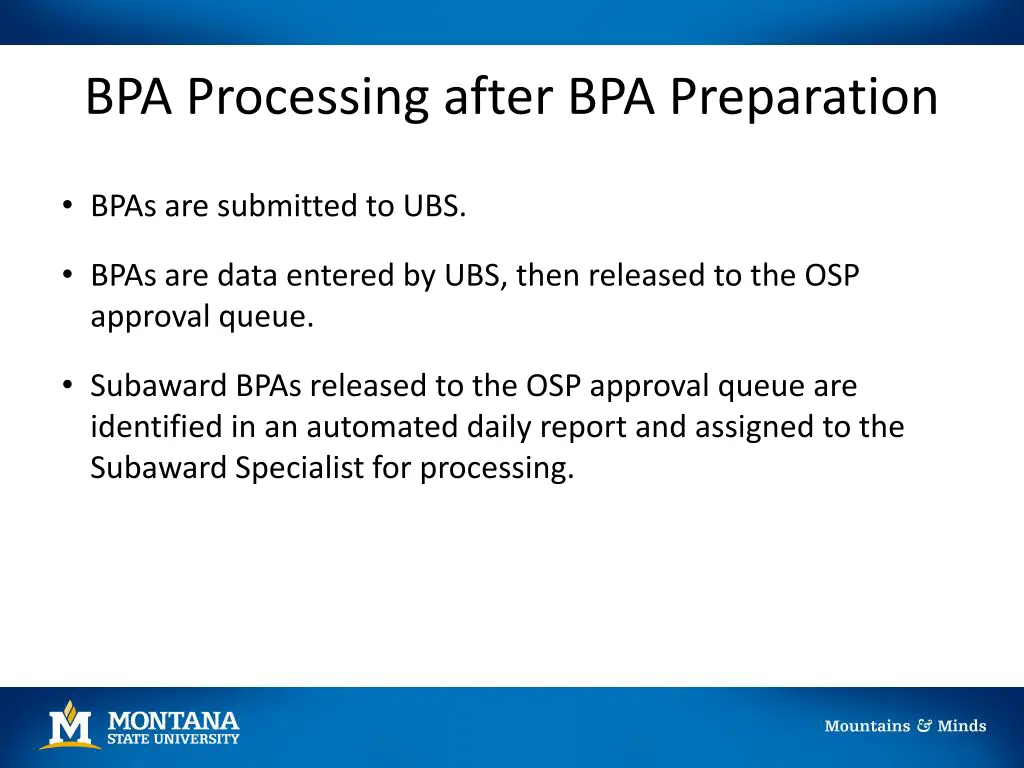 bpa processing after bpa preparation