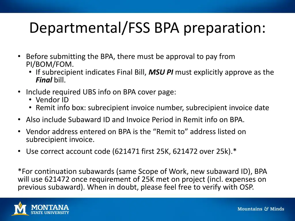 departmental fss bpa preparation