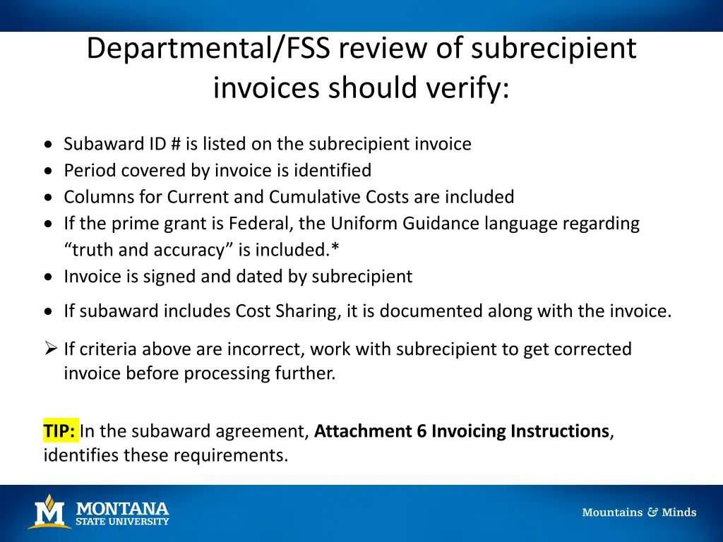 departmental fss review of subrecipient invoices