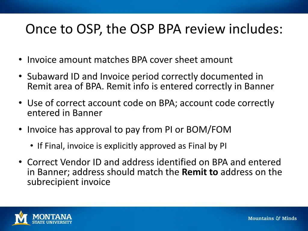 once to osp the osp bpa review includes