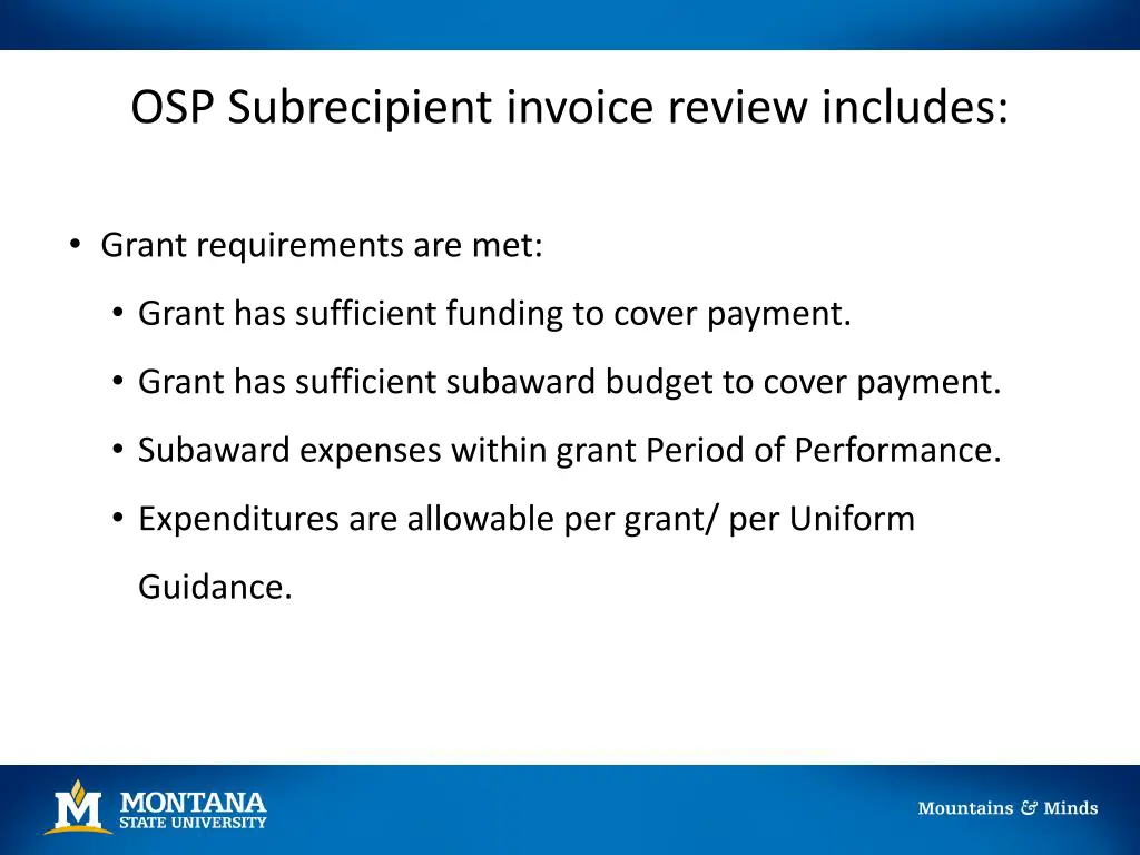 osp subrecipient invoice review includes