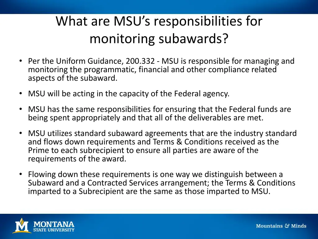 what are msu s responsibilities for monitoring