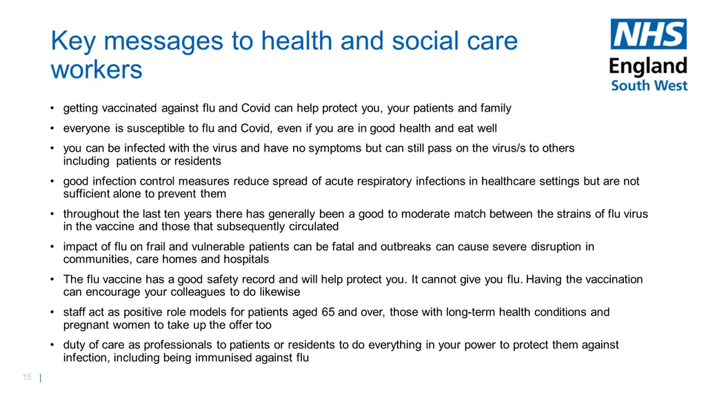 key messages to health and social care workers