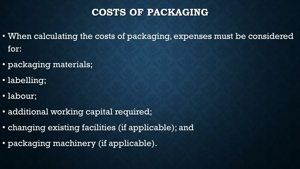 costs of packaging