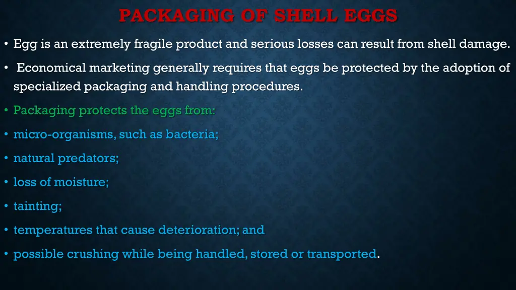 packaging of shell eggs