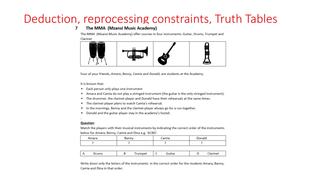 deduction reprocessing constraints truth tables