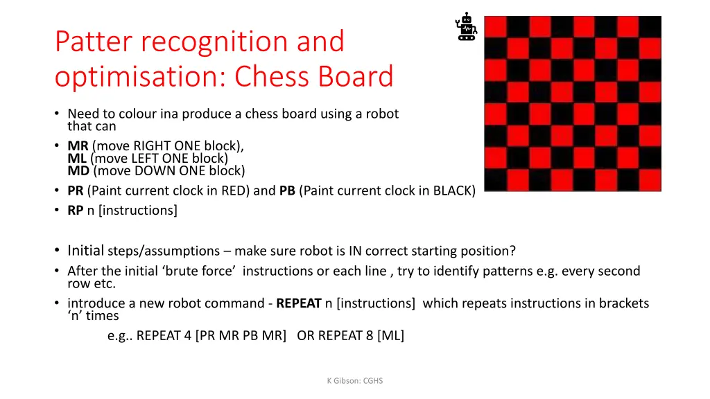 patter recognition and optimisation chess board