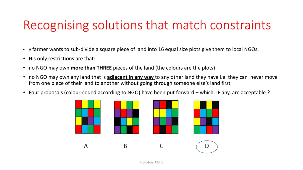 recognising solutions that match constraints