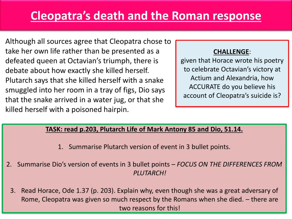 cleopatra s death and the roman response