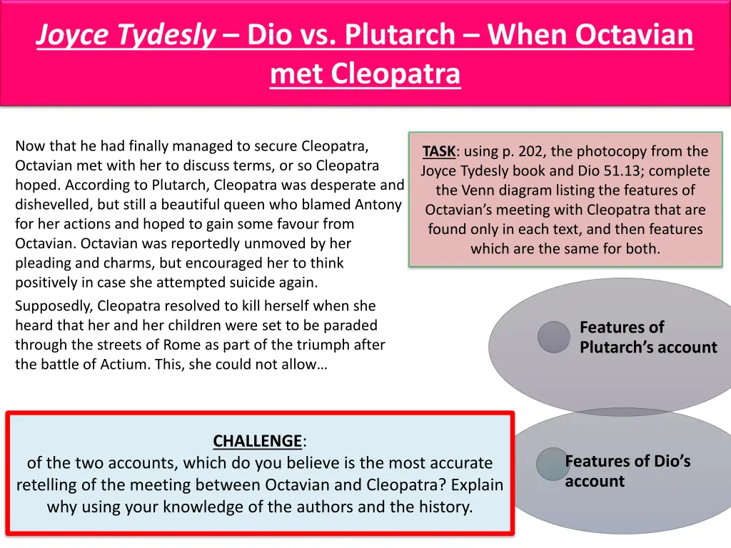 joyce tydesly dio vs plutarch when octavian