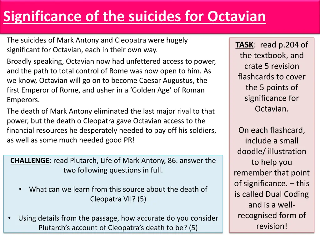 significance of the suicides for octavian