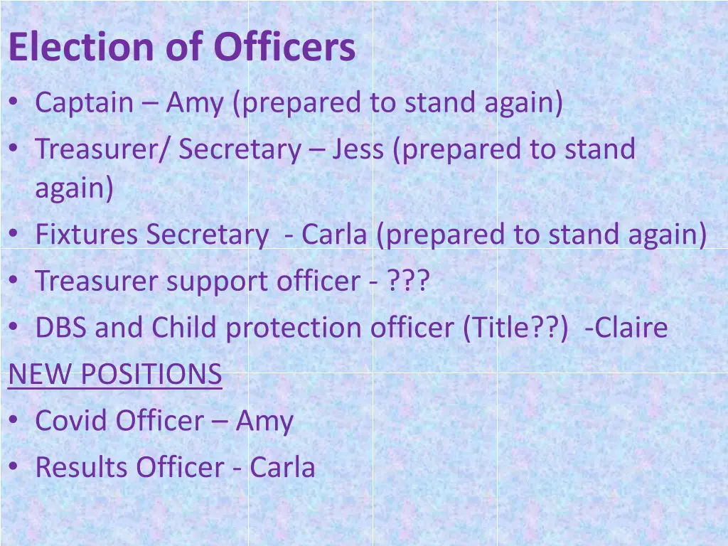 election of officers captain amy prepared