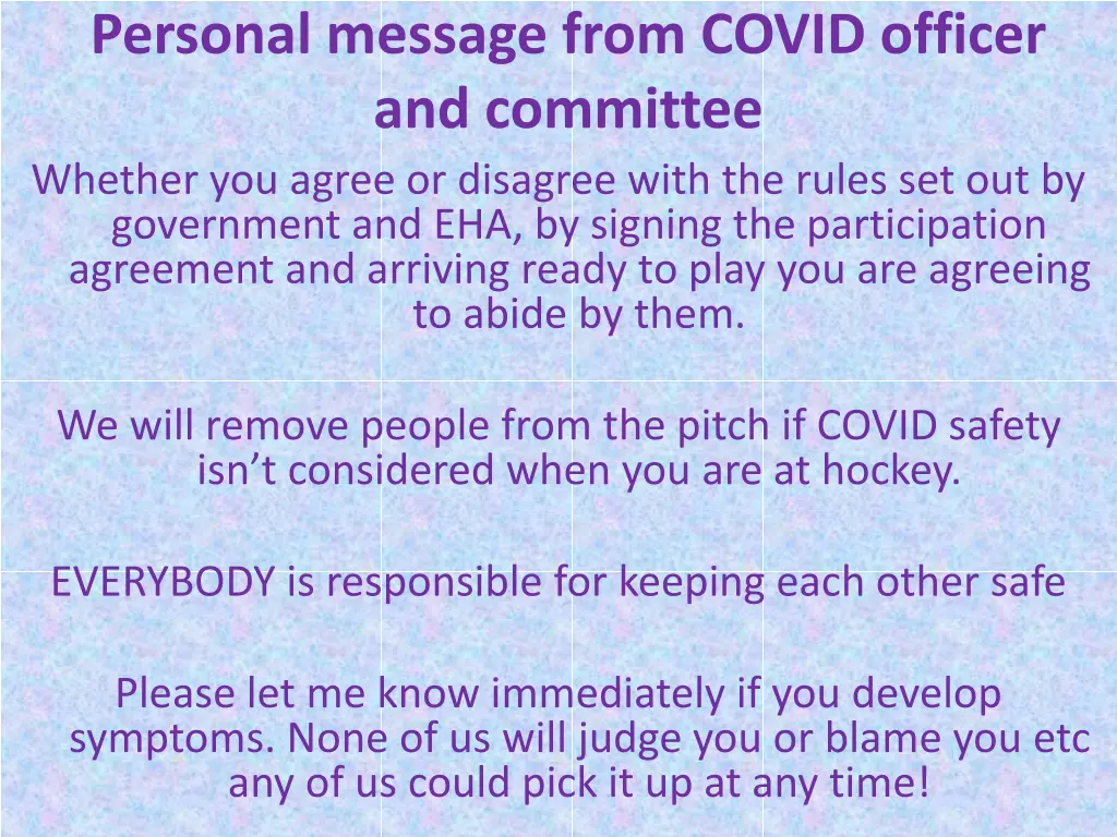 personal message from covid officer and committee