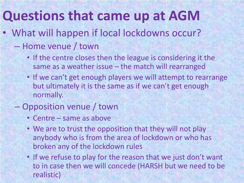 questions that came up at agm what will happen