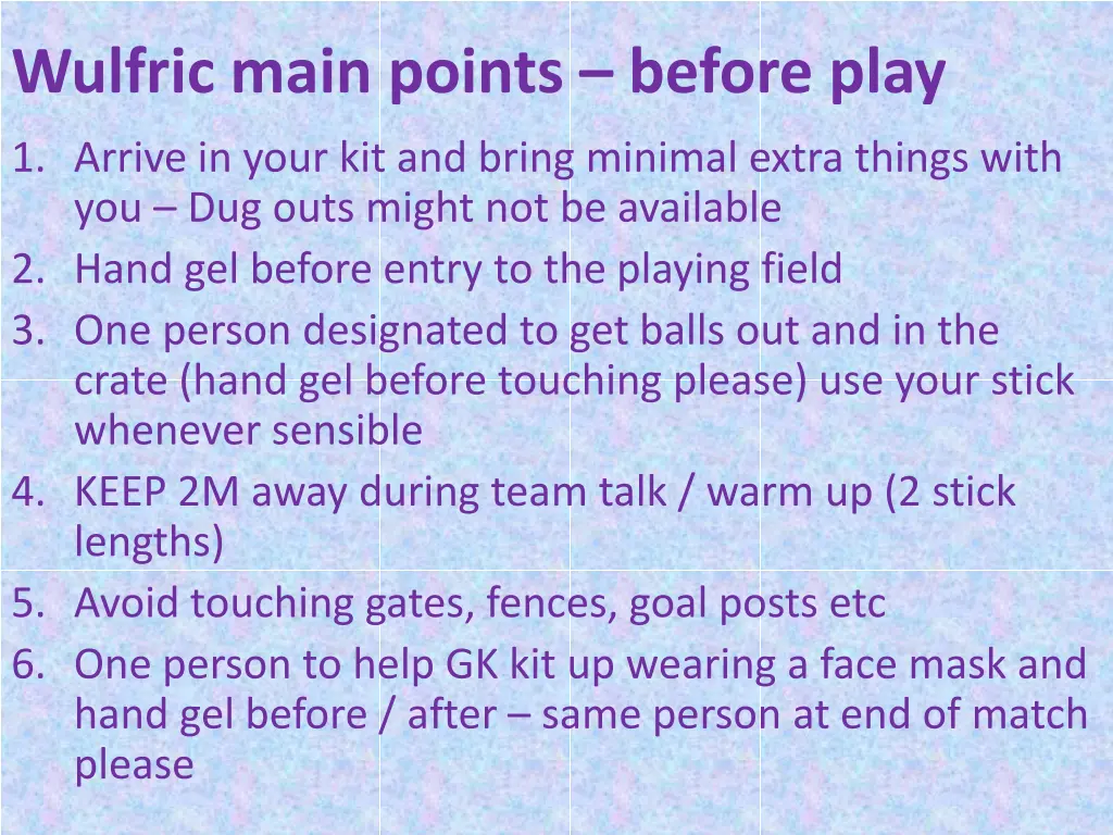 wulfric main points before play