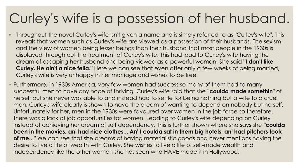 curley s wife is a possession of her husband