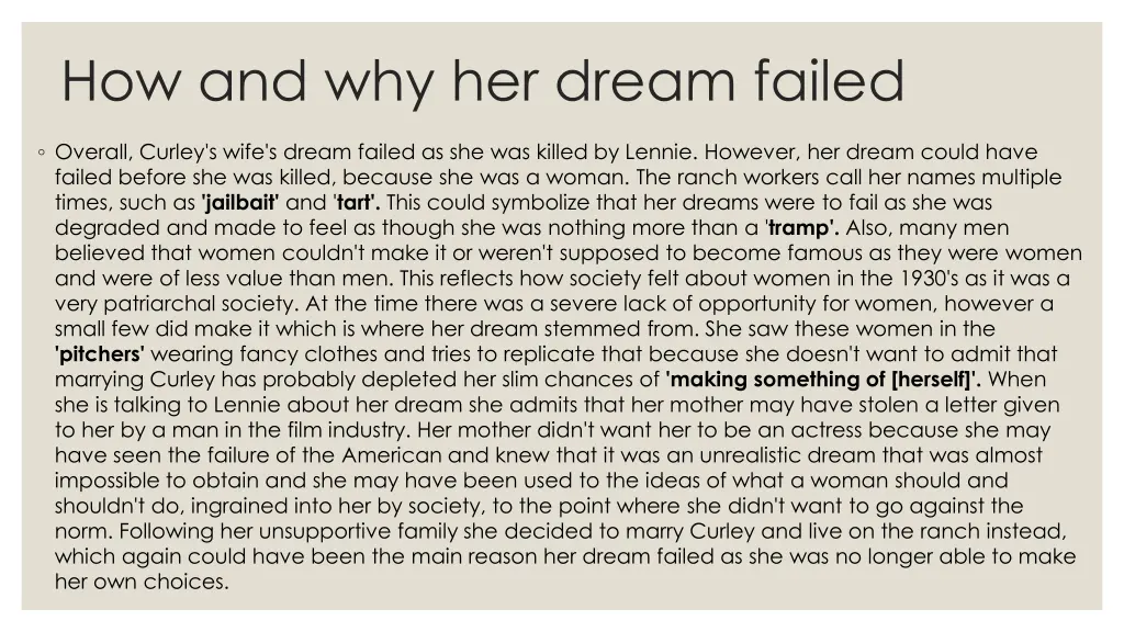 how and why her dream failed