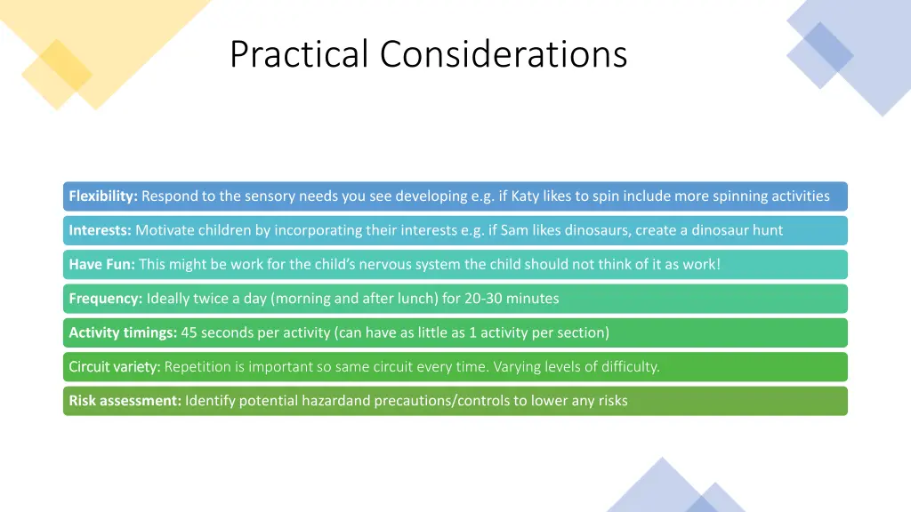 practical considerations 1