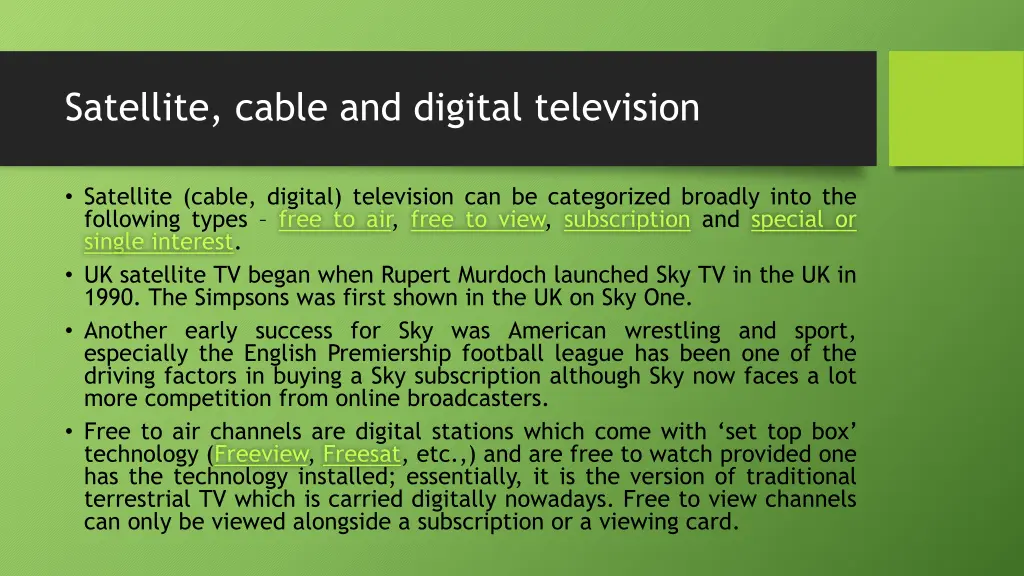 satellite cable and digital television