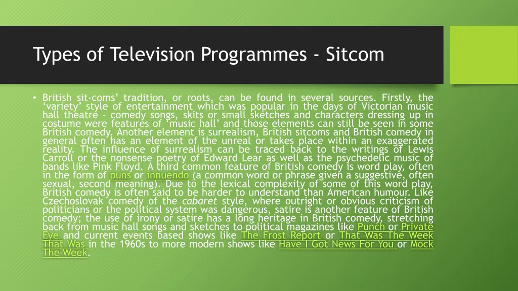 types of television programmes sitcom