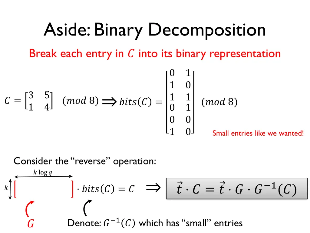 aside binary decomposition break each entry