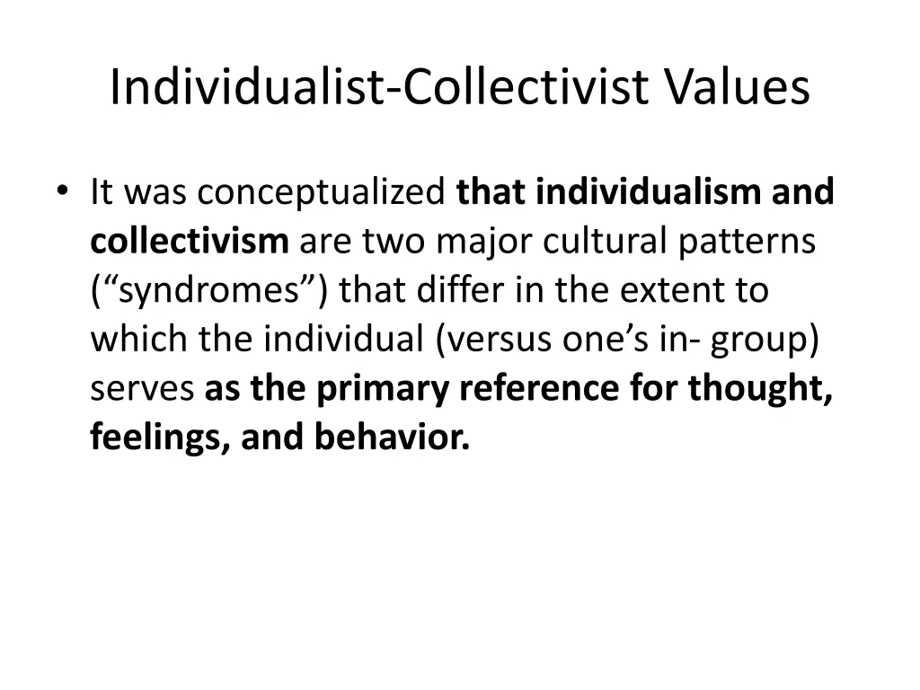 individualist collectivist values