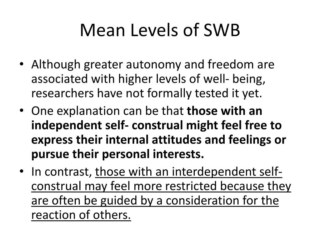 mean levels of swb 3