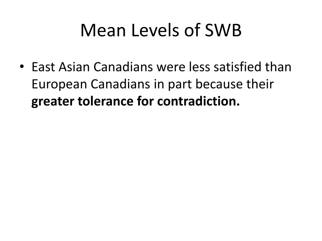 mean levels of swb 6