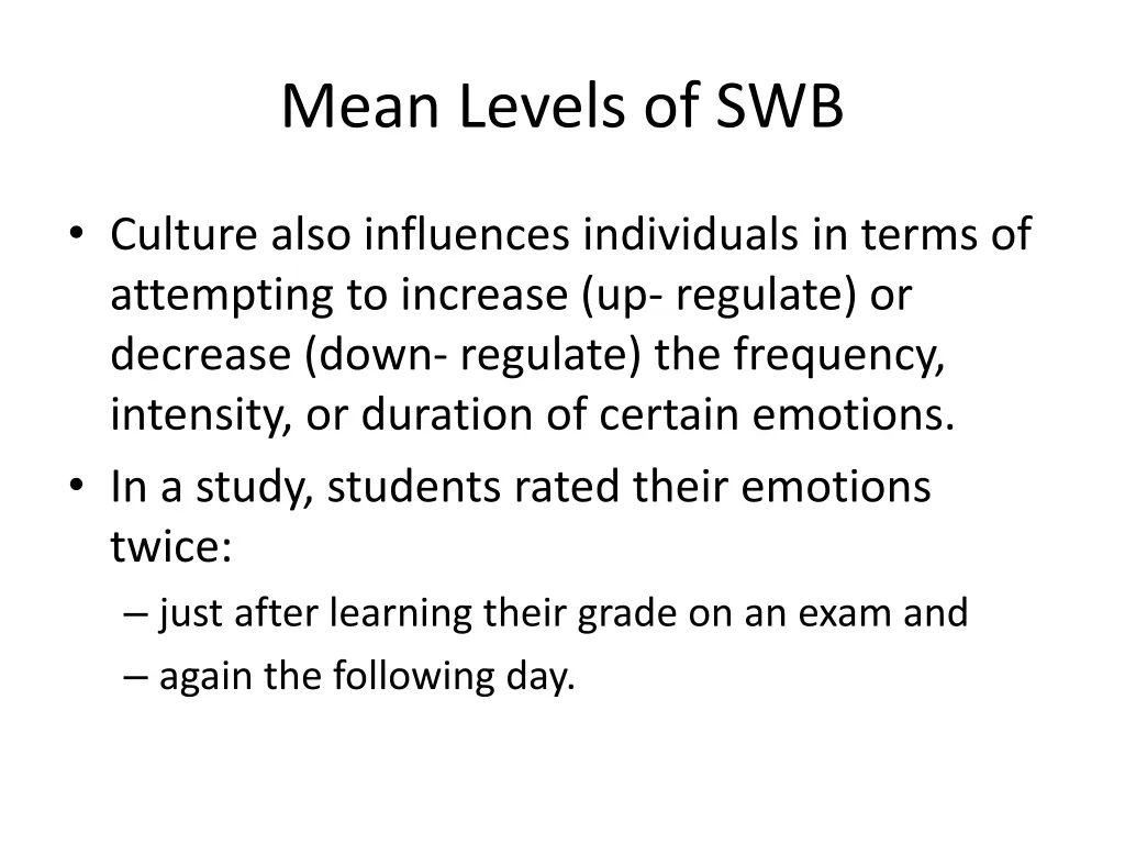 mean levels of swb 7