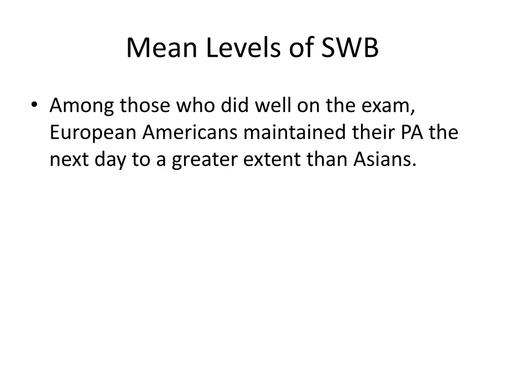 mean levels of swb 8