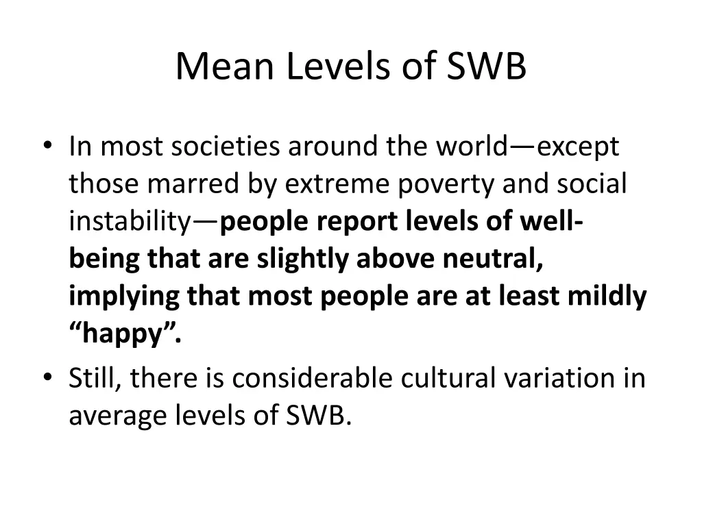 mean levels of swb