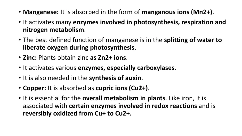 manganese it is absorbed in the form of manganous