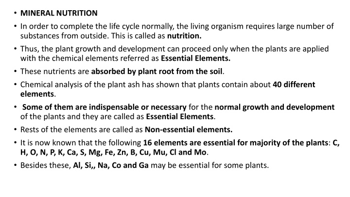 mineral nutrition in order to complete the life