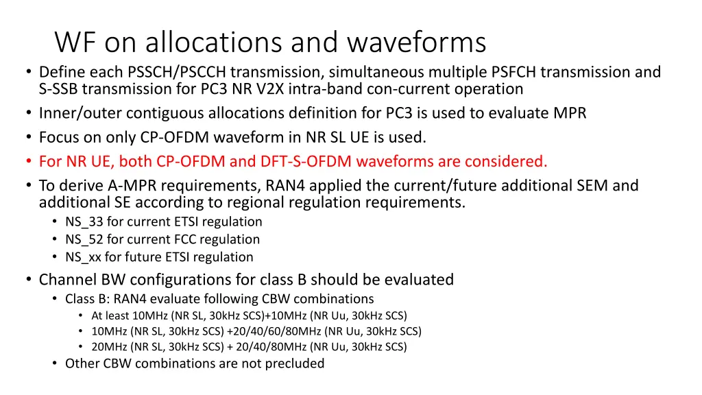 wf on allocations and waveforms define each pssch